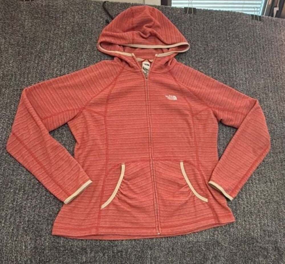 The North Face Women's Full Zip Hoodie Fleece Jacket Coral Striped Size XL